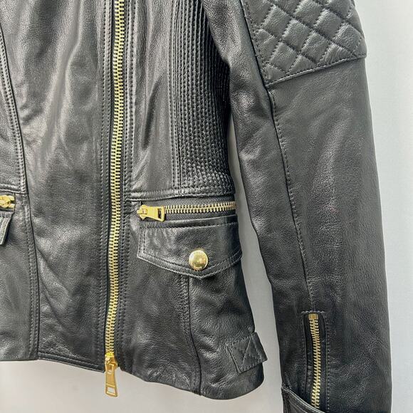 Burberry Brit  Quilted Remmington Lamb Leather Biker Jacket, Sz 6 - Picture 11 of 14